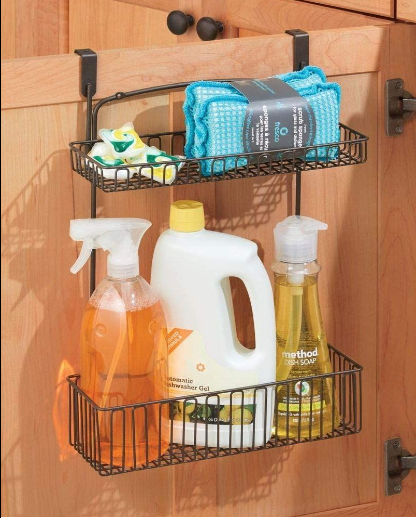 Door hanging rack with scrubs, sponges, clothes, dish washing soap