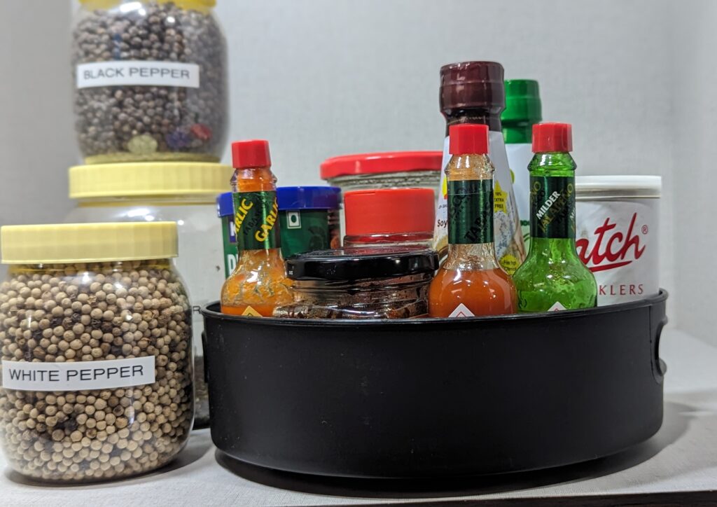 Lazy susan in the kitchen with sauces