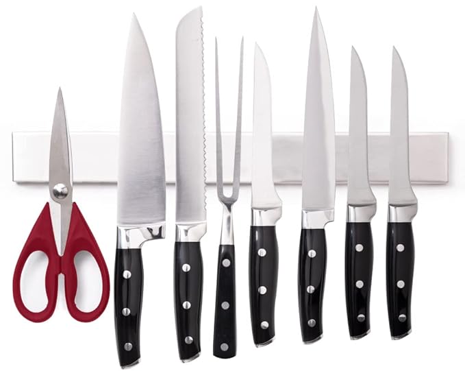 Magnetic knife block installed on wall
