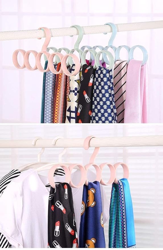 Multiple Ring hangers with scarves in a closet