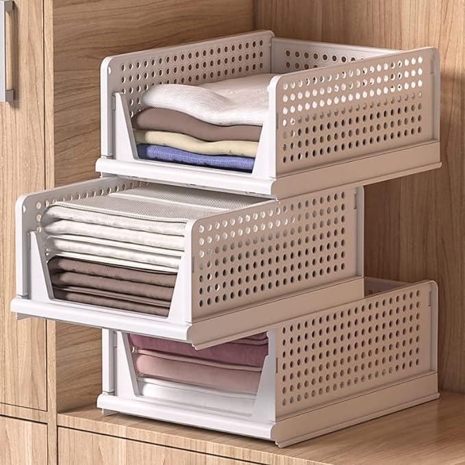 Pull-out stackable closet shelves