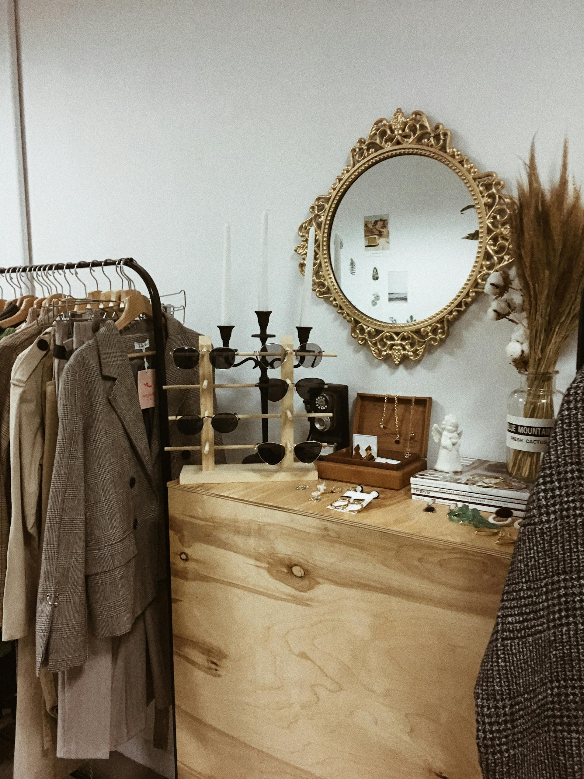 Clothes on a Rack and a Dresser